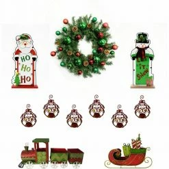 Fraser Hill Farm Bright Christmas 6-Piece Decorating Kit: Wreath, Train, Sleigh, Ho Ho Ho, Let It Snow, Ornaments