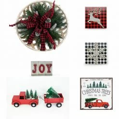 Fraser Hill Farm Farmhouse 5-Piece Decorating Kit: Wreath, Joy Blocks, Sign, Truck/Wagon, Reindeer/Snowflake Plaques