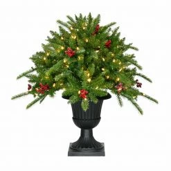 Christmas store 11 Fraser Hill Farm 2-Ft. Porch Tree In Black Pot With Red Berries And Warm White Lights