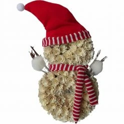 Fraser Hill Farm 25-In. Snowman-Shaped Wreath W/ Red Hat And Striped Scarf, Indoor Decoration, White
