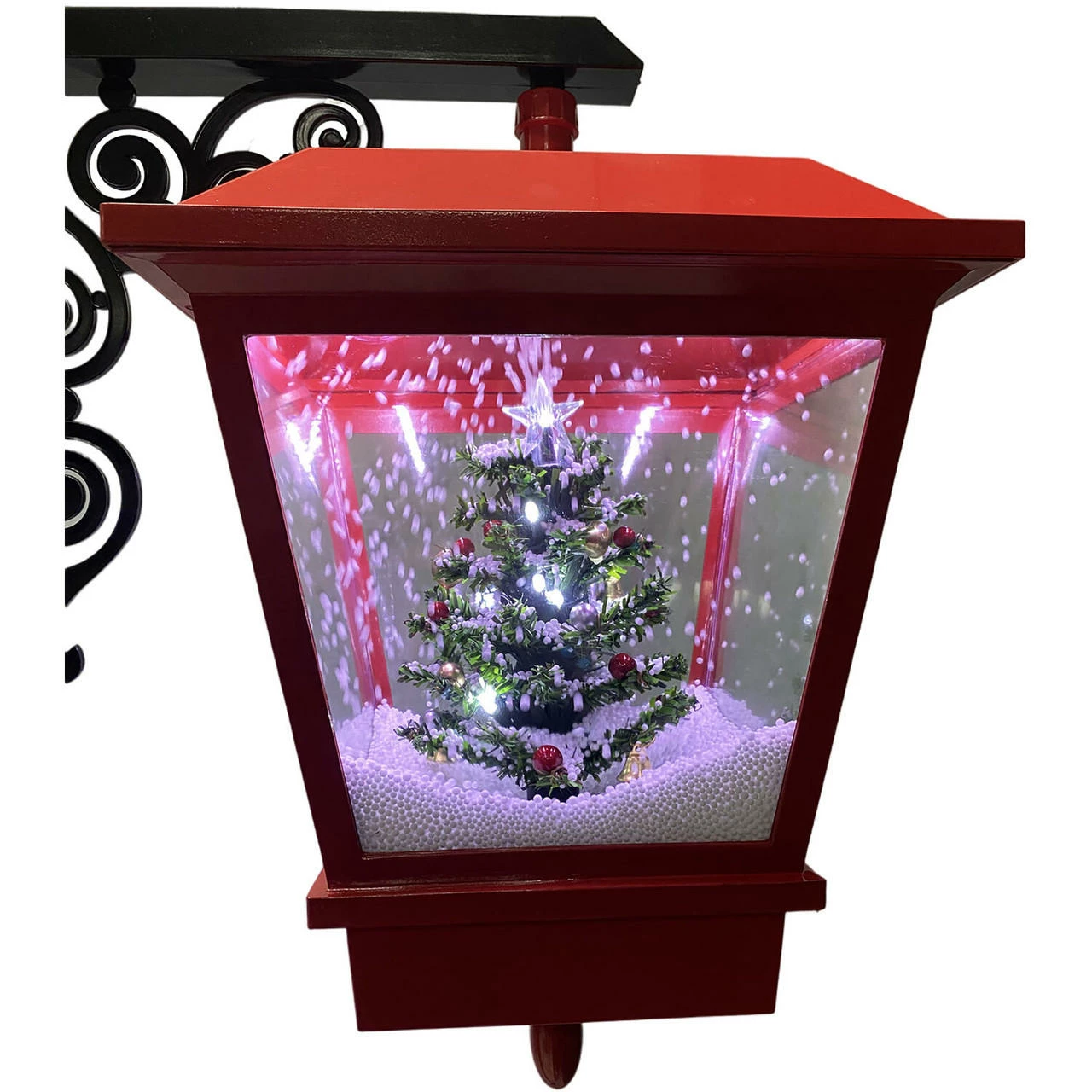 Fraser Hill Farm Let It Snow Series 74-In. Dual-Lantern Street Lamp W/ Snowman, Tree, 1 Sign, Cascading Snow And Christmas Carols, Red/Black 10 Fraser Hill Farm Let It Snow Series 74-In. Dual-Lantern Street Lamp W/ Snowman, Tree, 1 Sign, Cascading Snow And Christmas Carols, Red/Black - Image 10