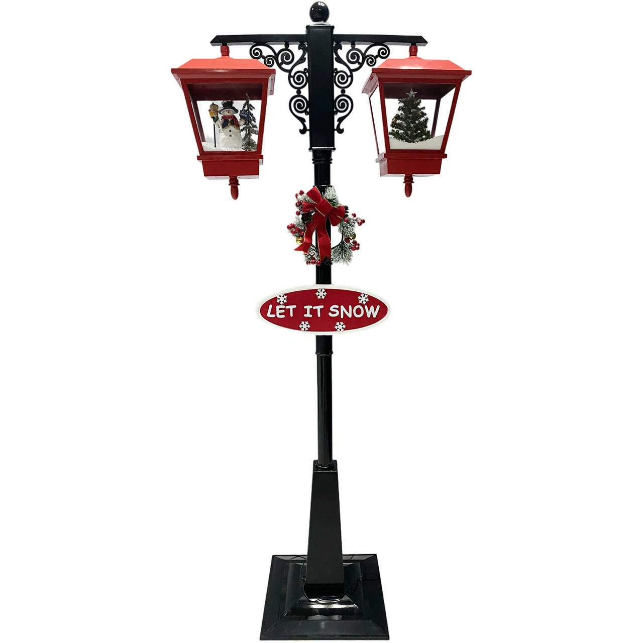 Fraser Hill Farm Let It Snow Series 74-In. Dual-Lantern Street Lamp W/ Snowman, Tree, 1 Sign, Cascading Snow And Christmas Carols, Red/Black 16 Fraser Hill Farm Let It Snow Series 74-In. Dual-Lantern Street Lamp W/ Snowman, Tree, 1 Sign, Cascading Snow And Christmas Carols, Red/Black - Image 16