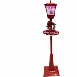 Fraser Hill Farm Let It Snow Series 71-In. Musical Street Lamp In Red With Santa Scene, 2 Signs, Cascading Snow, And Christmas Carols