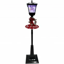 Fraser Hill Farm Let It Snow Series 71-In. Musical Street Lamp In Black With Snowman Scene, 2 Signs, Cascading Snow, And Christmas Carols