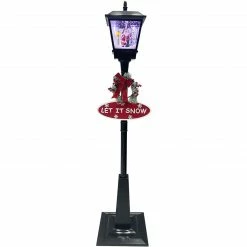 Fraser Hill Farm Let It Snow Series 71-In. Musical Street Lamp In Black With Santa Scene, 2 Signs, Cascading Snow, And Christmas Carols