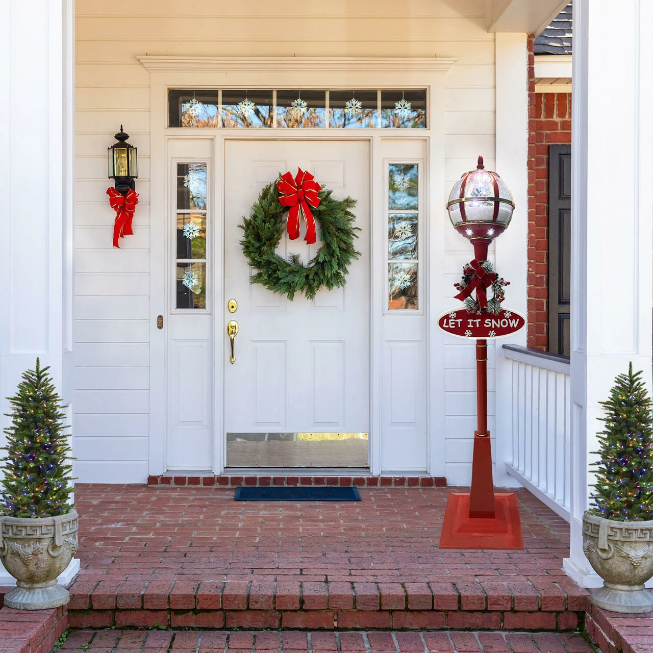 Fraser Hill Farm Let It Snow Series 69-In. Musical Snow Globe Lamp Post With Tree Scene, 2 Signs, Cascading Snow, And Christmas Carols, Red 2 Fraser Hill Farm Let It Snow Series 69-In. Musical Snow Globe Lamp Post With Tree Scene, 2 Signs, Cascading Snow, And Christmas Carols, Red - Image 2