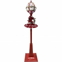 Fraser Hill Farm Let It Snow Series 69-In. Musical Snow Globe Lamp Post With Snowman Scene, 2 Signs, Cascading Snow, And Christmas Carols, Red