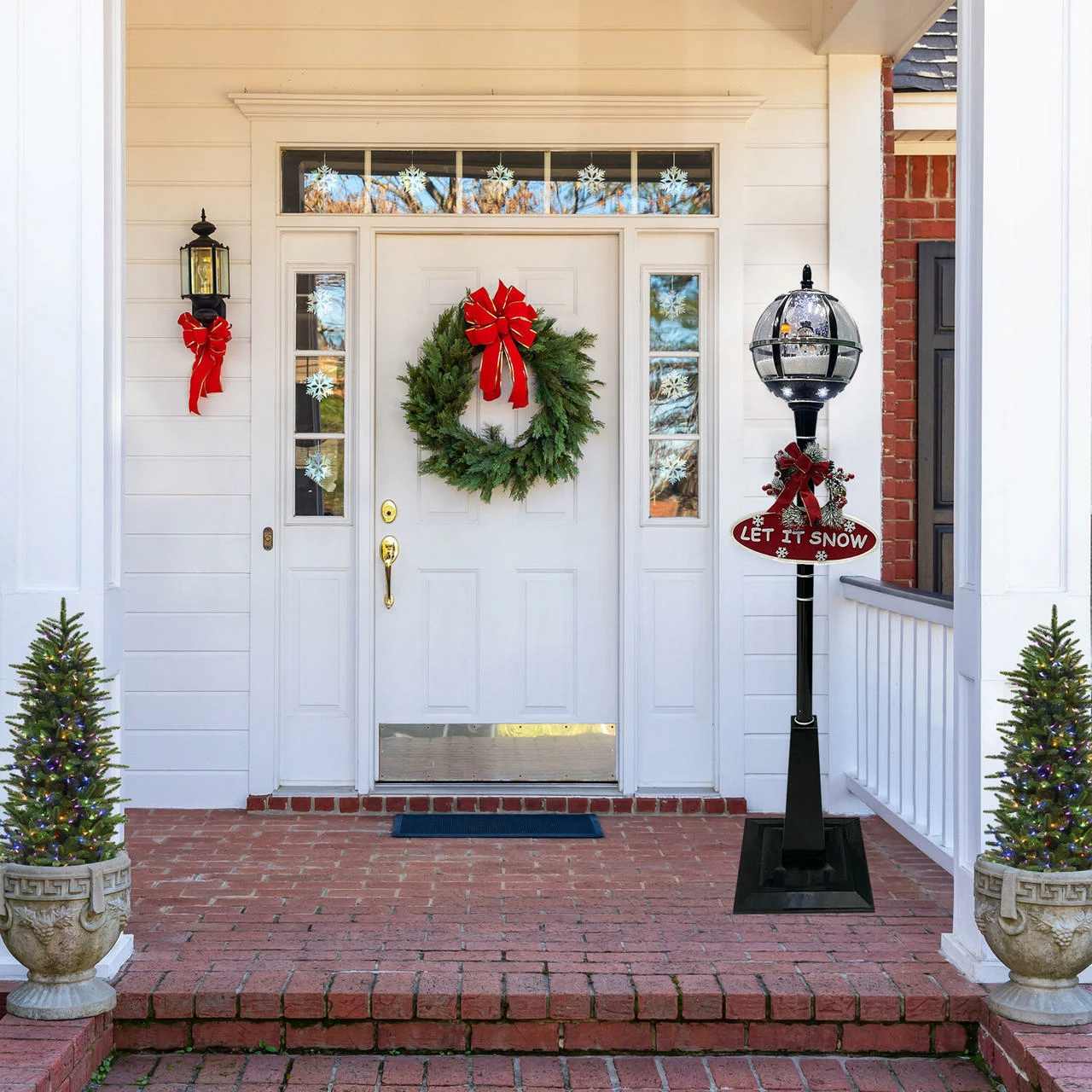 Fraser Hill Farm Let It Snow Series 69-In. Musical Snow Globe Lamp Post W/ Snowman Scene, 2 Signs, Cascading Snow, And Christmas Carols, Black 2 Fraser Hill Farm Let It Snow Series 69-In. Musical Snow Globe Lamp Post W/ Snowman Scene, 2 Signs, Cascading Snow, And Christmas Carols, Black - Image 2