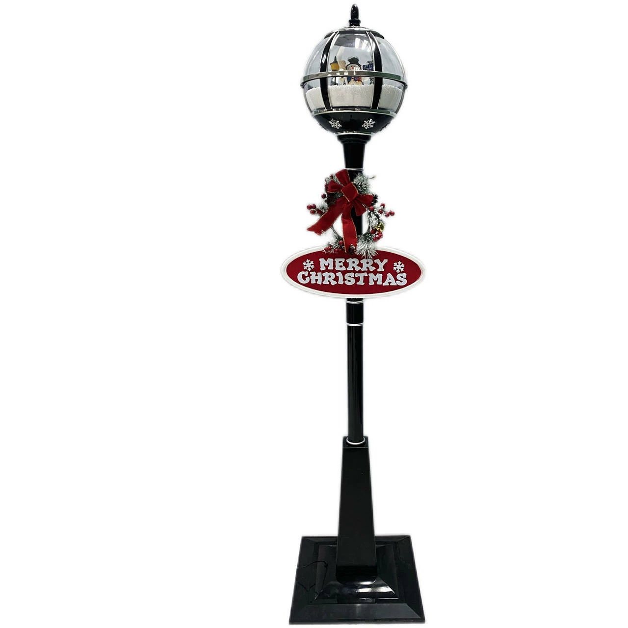 Fraser Hill Farm Let It Snow Series 69-In. Musical Snow Globe Lamp Post W/ Snowman Scene, 2 Signs, Cascading Snow, And Christmas Carols, Black 16 Fraser Hill Farm Let It Snow Series 69-In. Musical Snow Globe Lamp Post W/ Snowman Scene, 2 Signs, Cascading Snow, And Christmas Carols, Black - Image 16