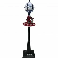 Fraser Hill Farm Let It Snow Series 69-In. Musical Snow Globe Lamp Post With Tree Scene, 2 Signs, Cascading Snow, And Christmas Carols, Black