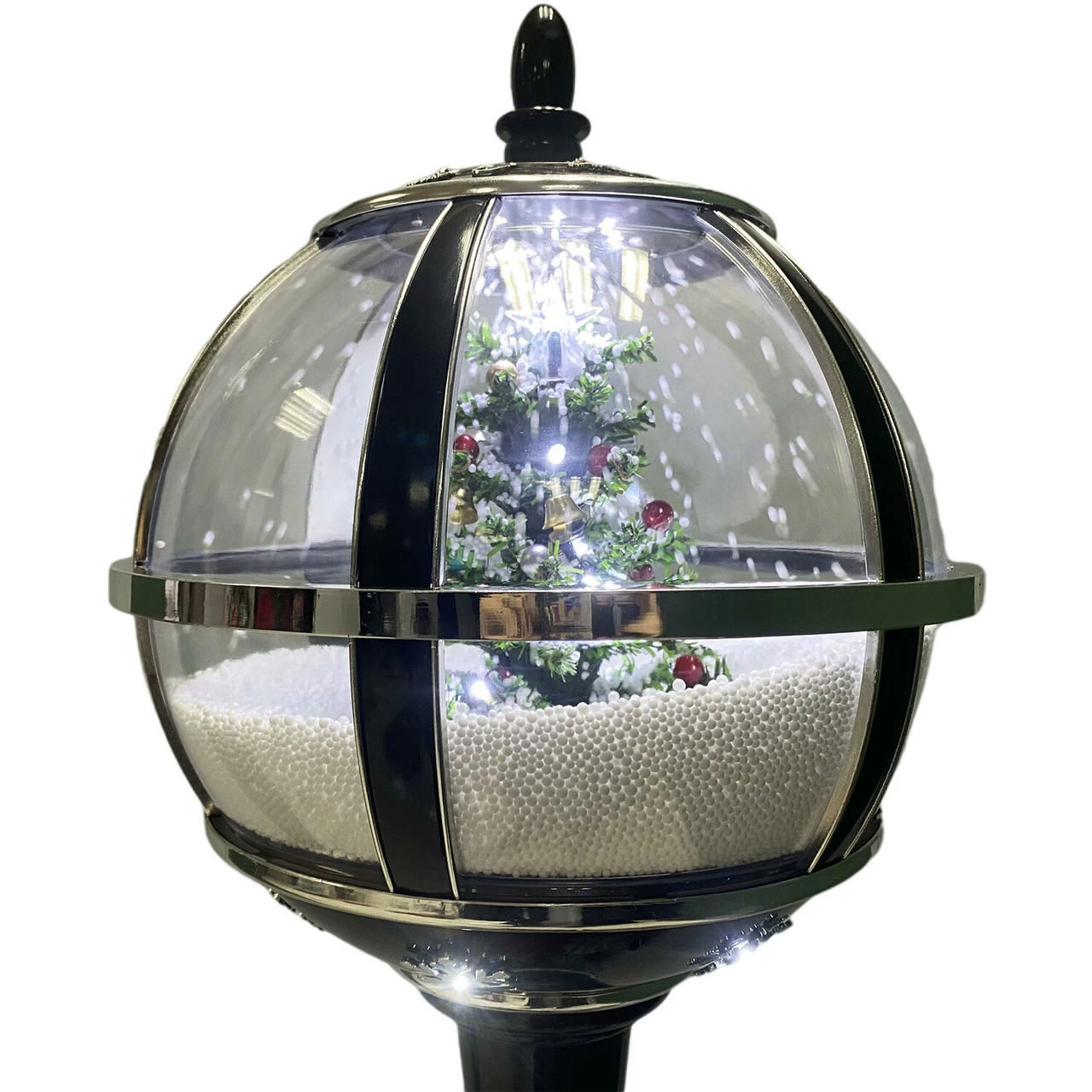 Fraser Hill Farm Let It Snow Series 69-In. Musical Snow Globe Lamp Post With Tree Scene, 2 Signs, Cascading Snow, And Christmas Carols, Black 8 Fraser Hill Farm Let It Snow Series 69-In. Musical Snow Globe Lamp Post With Tree Scene, 2 Signs, Cascading Snow, And Christmas Carols, Black - Image 8