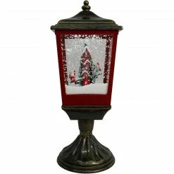 Fraser Hill Farm Let It Snow Series 20.5-In. Musical Tabletop Lamp With Seesaw Santa, Cascading Snow, And Christmas Carols, Bronze/Red