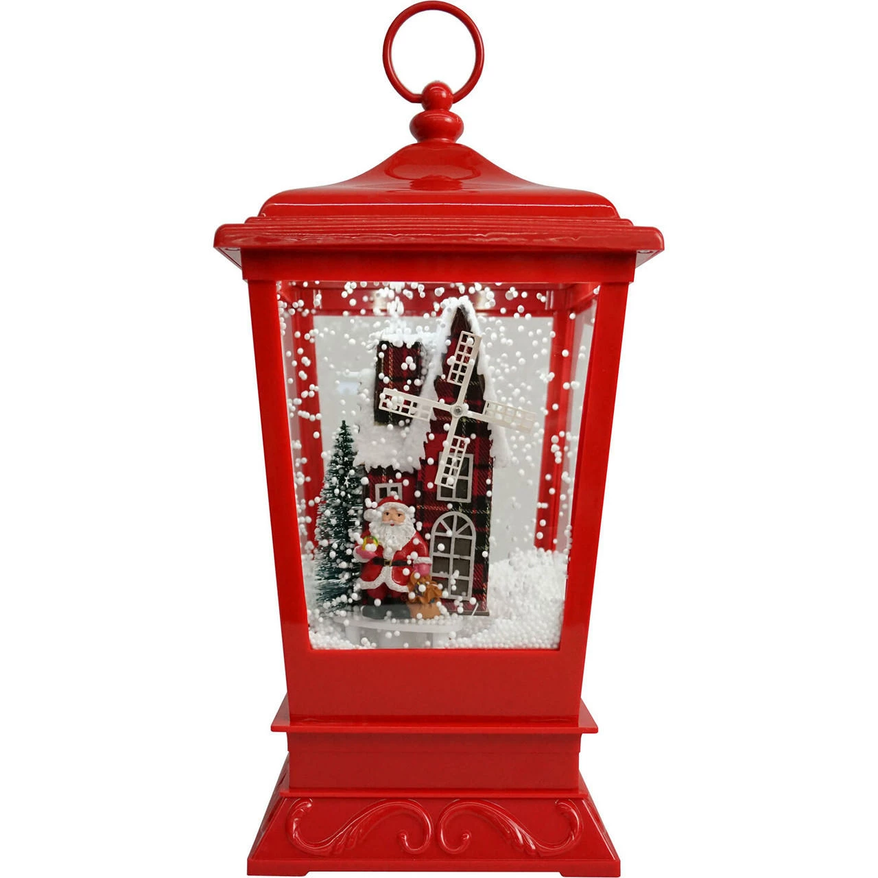 Fraser Hill Farm Let It Snow Series 15.5-In. Musical Tabletop Lantern With Santa And Windmill Scene, Cascading Snow, And Christmas Carols, Red 1 Fraser Hill Farm Let It Snow Series 15.5-In. Musical Tabletop Lantern With Santa And Windmill Scene, Cascading Snow, And Christmas Carols, Red