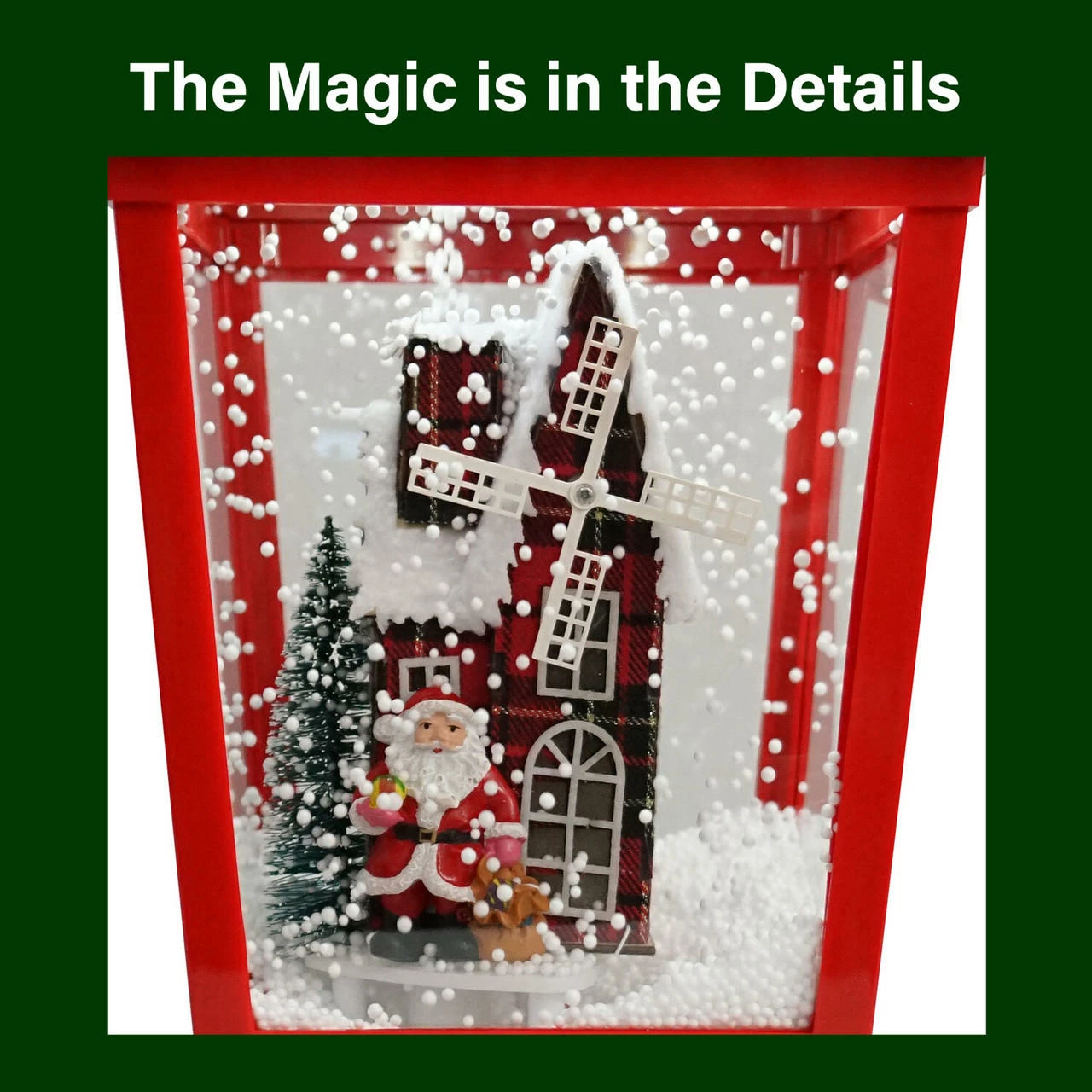 Fraser Hill Farm Let It Snow Series 15.5-In. Musical Tabletop Lantern With Santa And Windmill Scene, Cascading Snow, And Christmas Carols, Red 3 Fraser Hill Farm Let It Snow Series 15.5-In. Musical Tabletop Lantern With Santa And Windmill Scene, Cascading Snow, And Christmas Carols, Red - Image 3