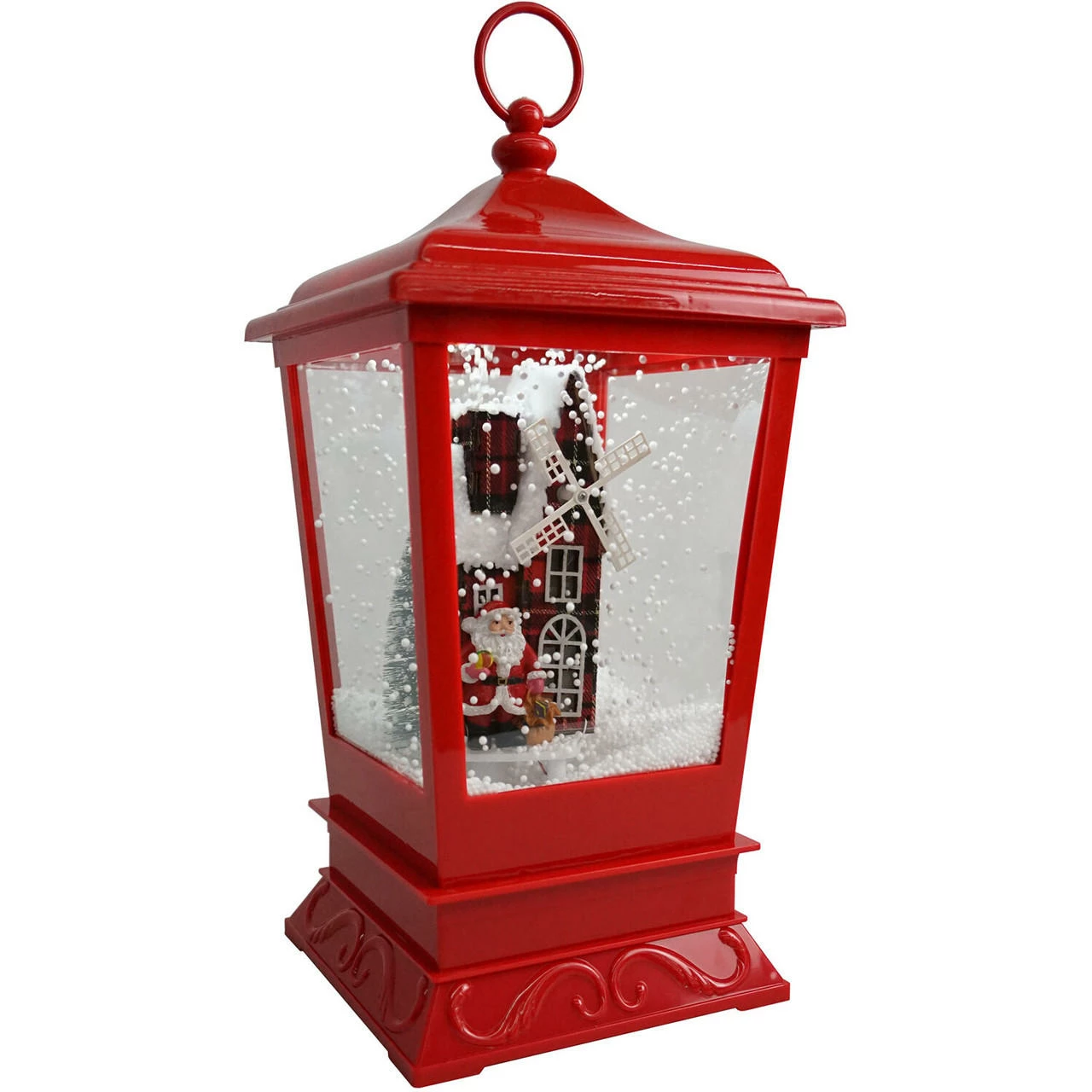 Fraser Hill Farm Let It Snow Series 15.5-In. Musical Tabletop Lantern With Santa And Windmill Scene, Cascading Snow, And Christmas Carols, Red 11 Fraser Hill Farm Let It Snow Series 15.5-In. Musical Tabletop Lantern With Santa And Windmill Scene, Cascading Snow, And Christmas Carols, Red - Image 11