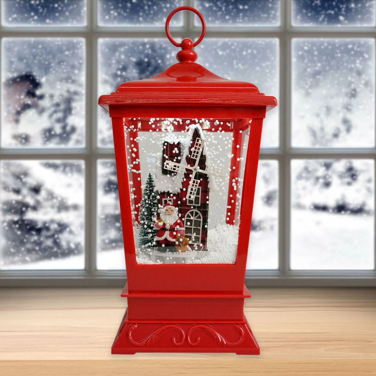 Fraser Hill Farm Let It Snow Series 15.5-In. Musical Tabletop Lantern With Santa And Windmill Scene, Cascading Snow, And Christmas Carols, Red 15 Fraser Hill Farm Let It Snow Series 15.5-In. Musical Tabletop Lantern With Santa And Windmill Scene, Cascading Snow, And Christmas Carols, Red - Image 15