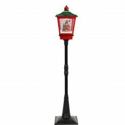 Fraser Hill Farm Let It Snow Series 6-Ft. Musical Street Lamp With Flying Santa Scene, Cascading Snow, And Christmas Carols, Black/Red/Green