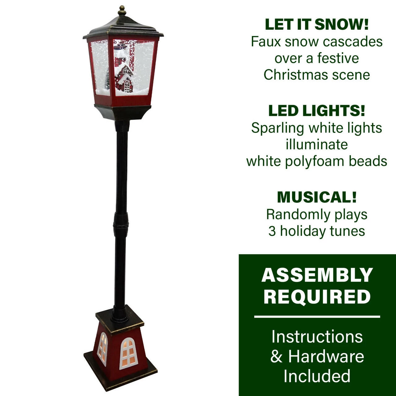 Fraser Hill Farm Let It Snow 53-In. Musical Street Lamp W/ Lighted Base, Flying Santa, Cascading Snow, And Christmas Carols, Black/Bronze/Red 3 Fraser Hill Farm Let It Snow 53-In. Musical Street Lamp W/ Lighted Base, Flying Santa, Cascading Snow, And Christmas Carols, Black/Bronze/Red - Image 3