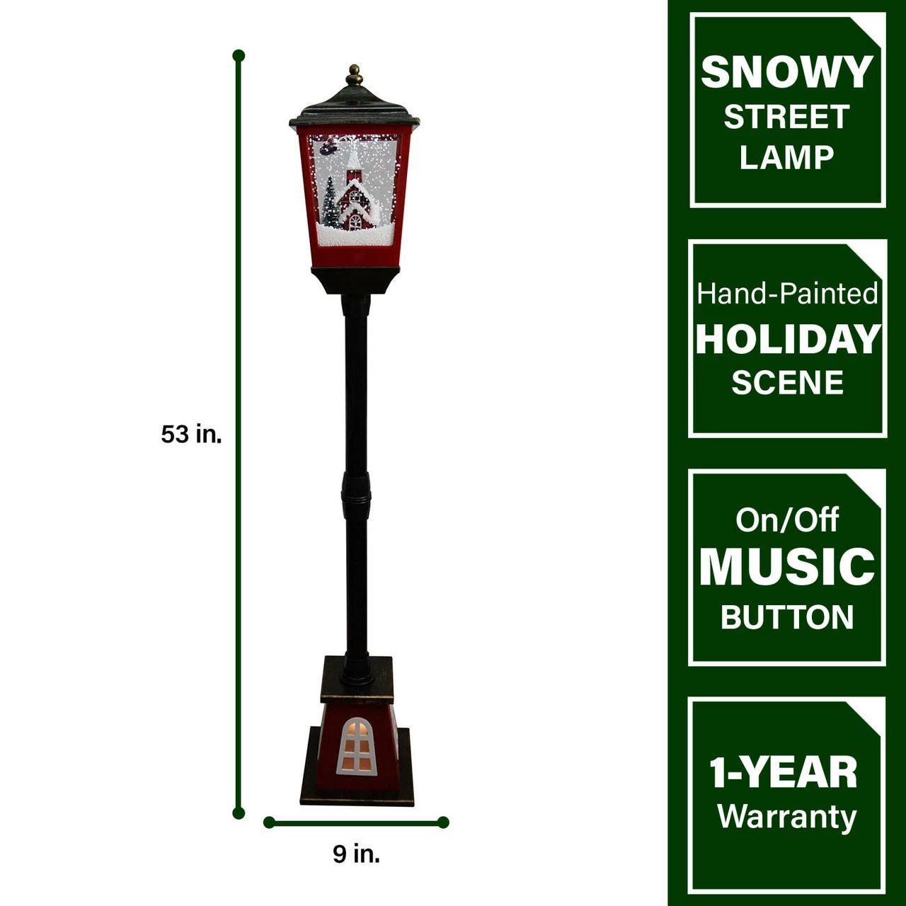 Fraser Hill Farm Let It Snow 53-In. Musical Street Lamp W/ Lighted Base, Flying Santa, Cascading Snow, And Christmas Carols, Black/Bronze/Red 5 Fraser Hill Farm Let It Snow 53-In. Musical Street Lamp W/ Lighted Base, Flying Santa, Cascading Snow, And Christmas Carols, Black/Bronze/Red - Image 5