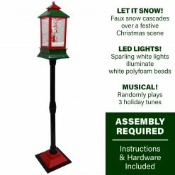 Fraser Hill Farm Let It Snow Series 49-In. Musical Mini Street Lamp With Santa Scene, Cascading Snow, And Christmas Carols, Black/Red/Green -Christmas store unnamed file 2211