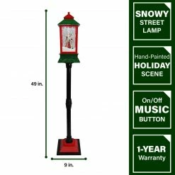 Fraser Hill Farm Let It Snow Series 49-In. Musical Mini Street Lamp With Santa Scene, Cascading Snow, And Christmas Carols, Black/Red/Green -Christmas store unnamed file 2213