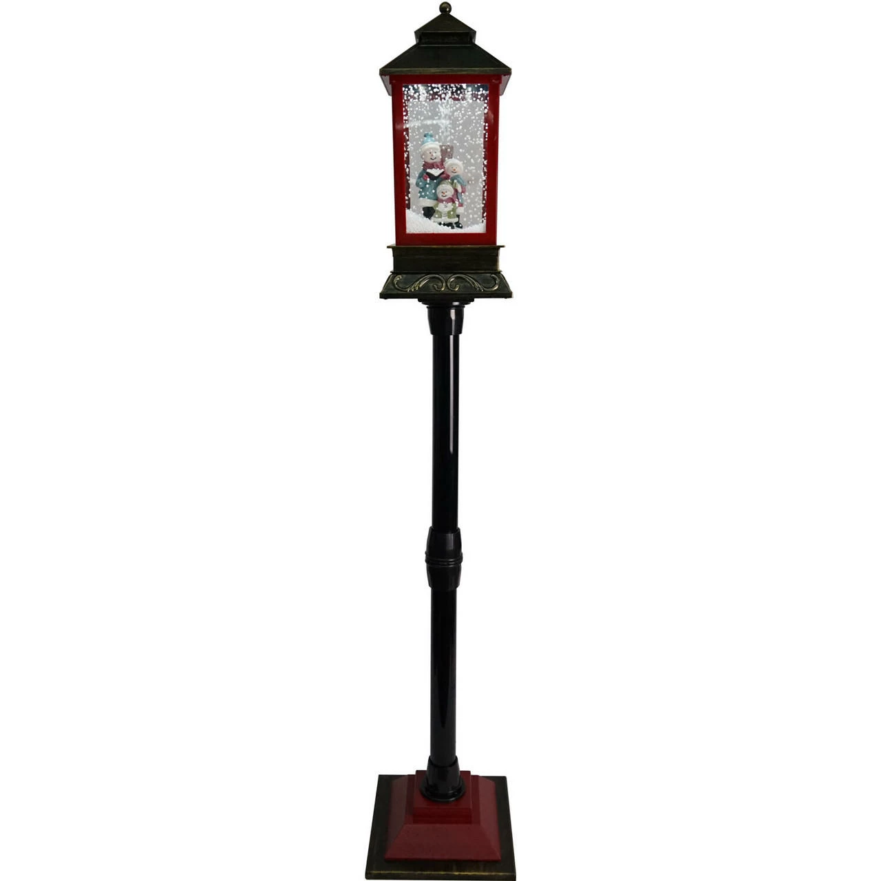 Fraser Hill Farm Let It Snow Series 49-In. Musical Mini Street Lamp With Snow Family, Cascading Snow, And Christmas Carols, Black/Bronze/Red 1 Fraser Hill Farm Let It Snow Series 49-In. Musical Mini Street Lamp With Snow Family, Cascading Snow, And Christmas Carols, Black/Bronze/Red