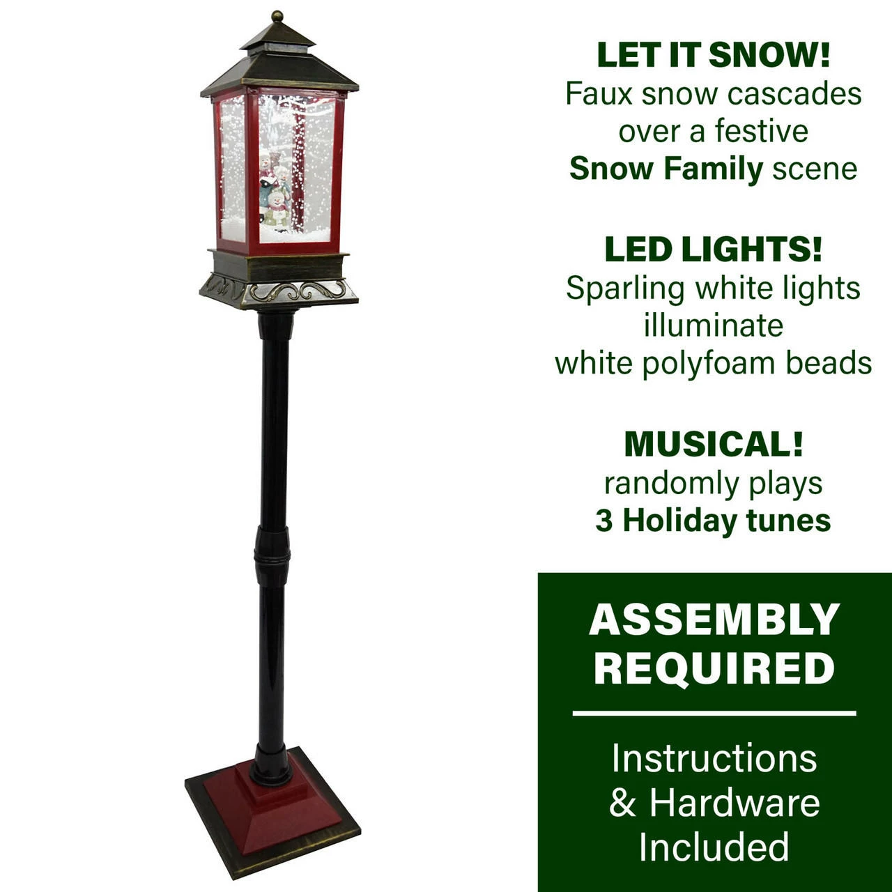 Fraser Hill Farm Let It Snow Series 49-In. Musical Mini Street Lamp With Snow Family, Cascading Snow, And Christmas Carols, Black/Bronze/Red 3 Fraser Hill Farm Let It Snow Series 49-In. Musical Mini Street Lamp With Snow Family, Cascading Snow, And Christmas Carols, Black/Bronze/Red - Image 3