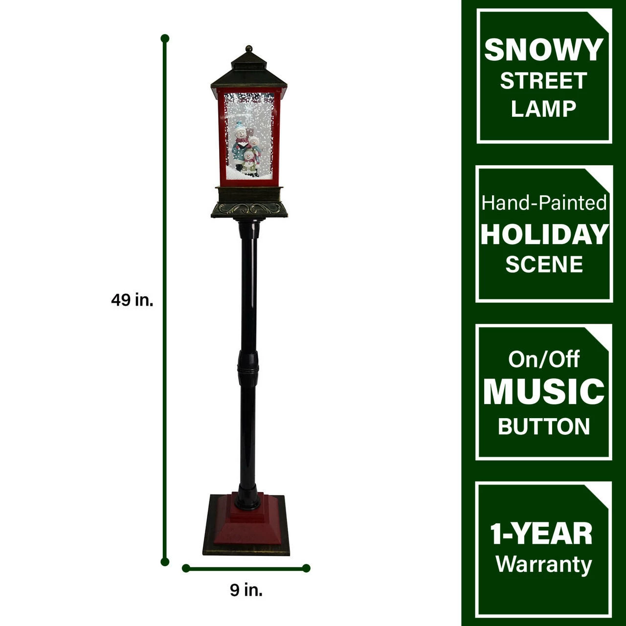 Fraser Hill Farm Let It Snow Series 49-In. Musical Mini Street Lamp With Snow Family, Cascading Snow, And Christmas Carols, Black/Bronze/Red 5 Fraser Hill Farm Let It Snow Series 49-In. Musical Mini Street Lamp With Snow Family, Cascading Snow, And Christmas Carols, Black/Bronze/Red - Image 5