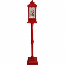 Fraser Hill Farm Let It Snow Series 49-In. Musical Mini Street Lamp With Santa And Snowman Scene, Cascading Snow, And Christmas Carols, Red