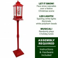 Fraser Hill Farm Let It Snow Series 49-In. Musical Mini Street Lamp With Santa And Snowman Scene, Cascading Snow, And Christmas Carols, Red -Christmas store unnamed file 2239
