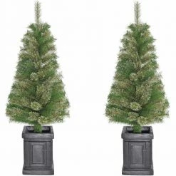 Fraser Hill Farm Set Of 2, Porch Accent Tree In Black Pot,