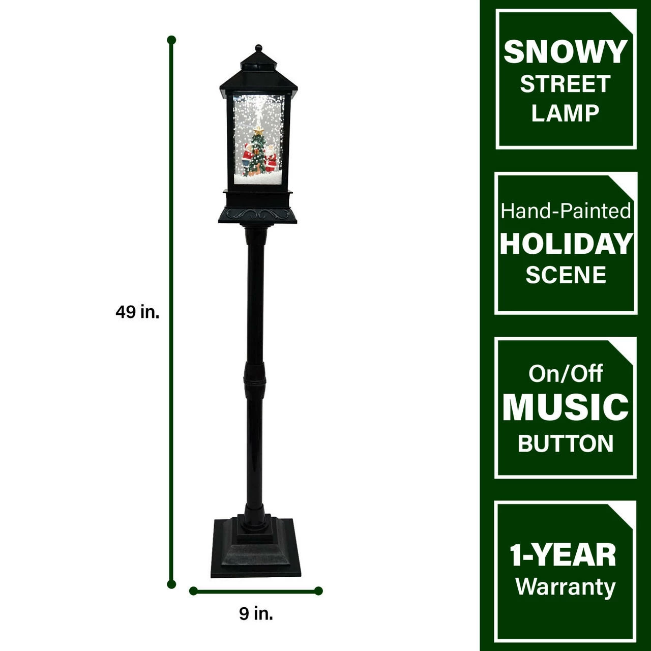 Fraser Hill Farm Let It Snow Series 49-In. Musical Mini Street Lamp W/ Santa And Mrs. Claus Scene, Cascading Snow, And Christmas Carols, Black 4 Fraser Hill Farm Let It Snow Series 49-In. Musical Mini Street Lamp W/ Santa And Mrs. Claus Scene, Cascading Snow, And Christmas Carols, Black - Image 4