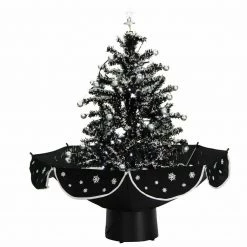 Fraser Hill Farm Let It Snow Series 29-In. Black Tree W/ Star Topper, Black Umbrella Base, Animated Musical Snow