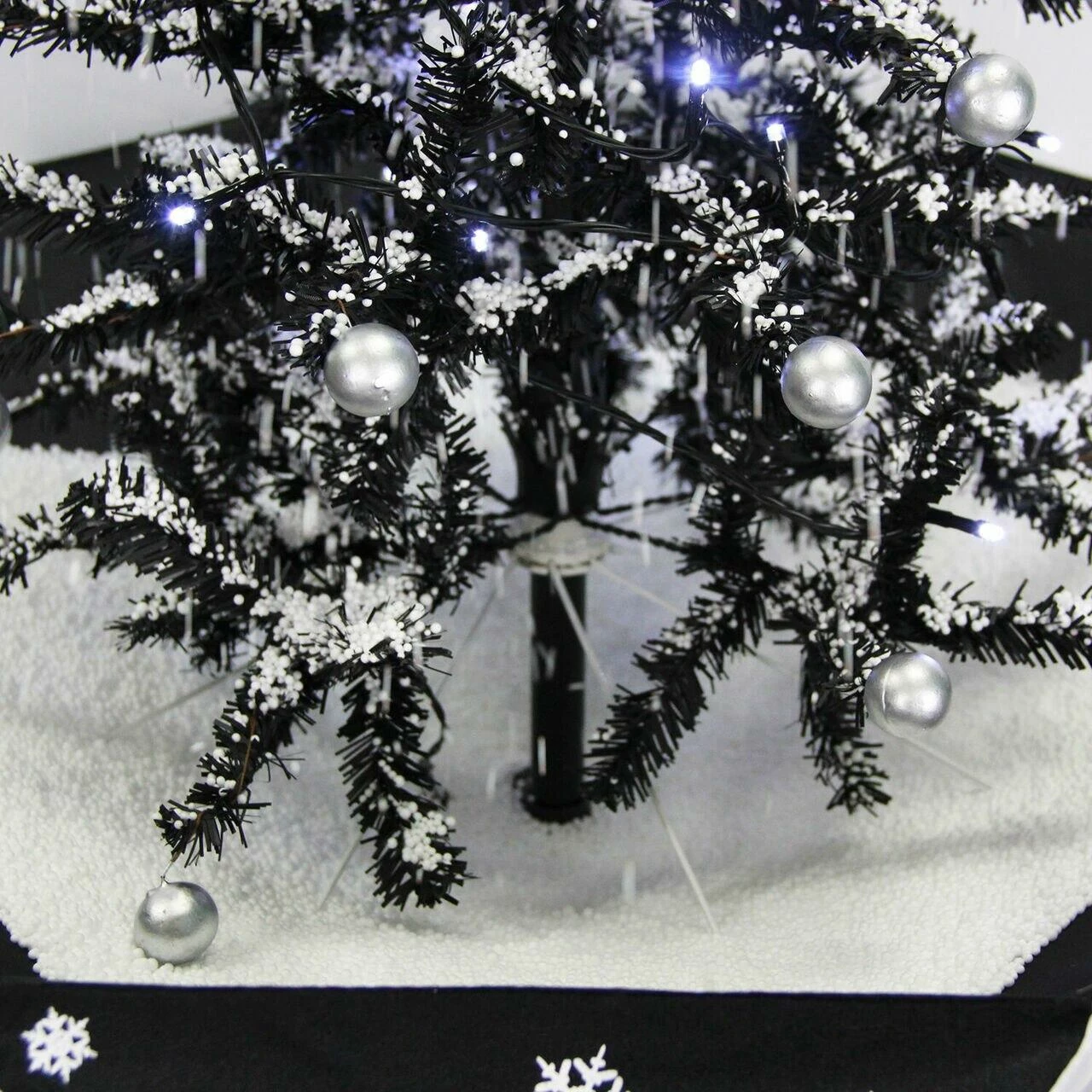Fraser Hill Farm Let It Snow Series 29-In. Black Tree W/ Star Topper, Black Umbrella Base, Animated Musical Snow 2 Fraser Hill Farm Let It Snow Series 29-In. Black Tree W/ Star Topper, Black Umbrella Base, Animated Musical Snow - Image 2