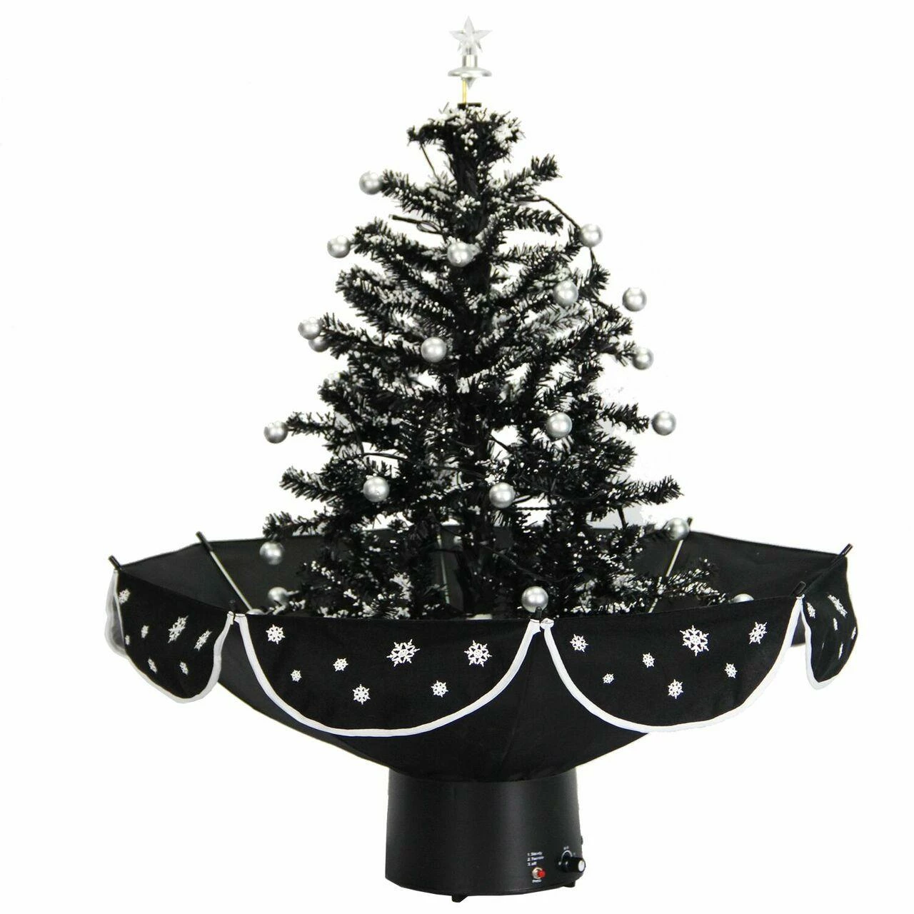 Fraser Hill Farm Let It Snow Series 29-In. Black Tree W/ Star Topper, Black Umbrella Base, Animated Musical Snow 6 Fraser Hill Farm Let It Snow Series 29-In. Black Tree W/ Star Topper, Black Umbrella Base, Animated Musical Snow - Image 6