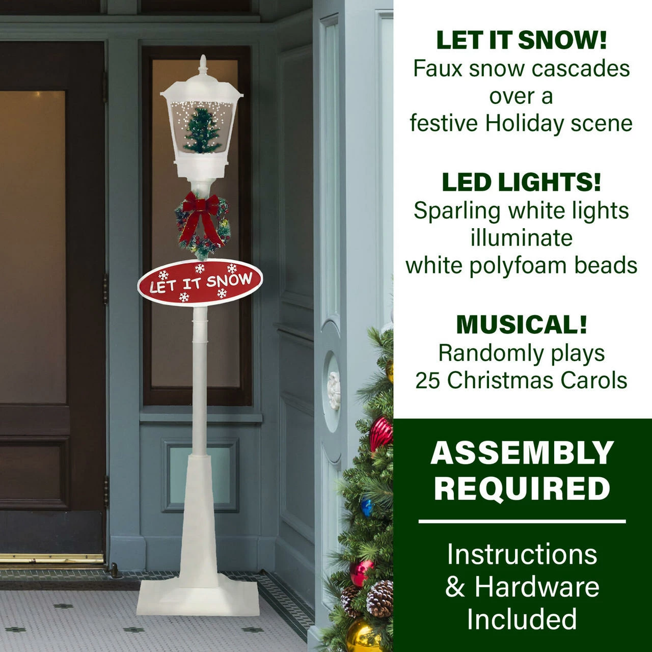 Fraser Hill Farm Let It Snow Series 71-In. Square Street Lamp W/ Tree, Animated Musical Snow, White 4 Fraser Hill Farm Let It Snow Series 71-In. Square Street Lamp W/ Tree, Animated Musical Snow, White - Image 4