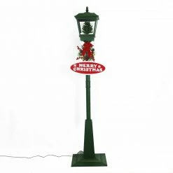Fraser Hill Farm Let It Snow Series 71-In. Square Street Lamp With Christmas Tree, Animated Musical Snow Decoration, Green