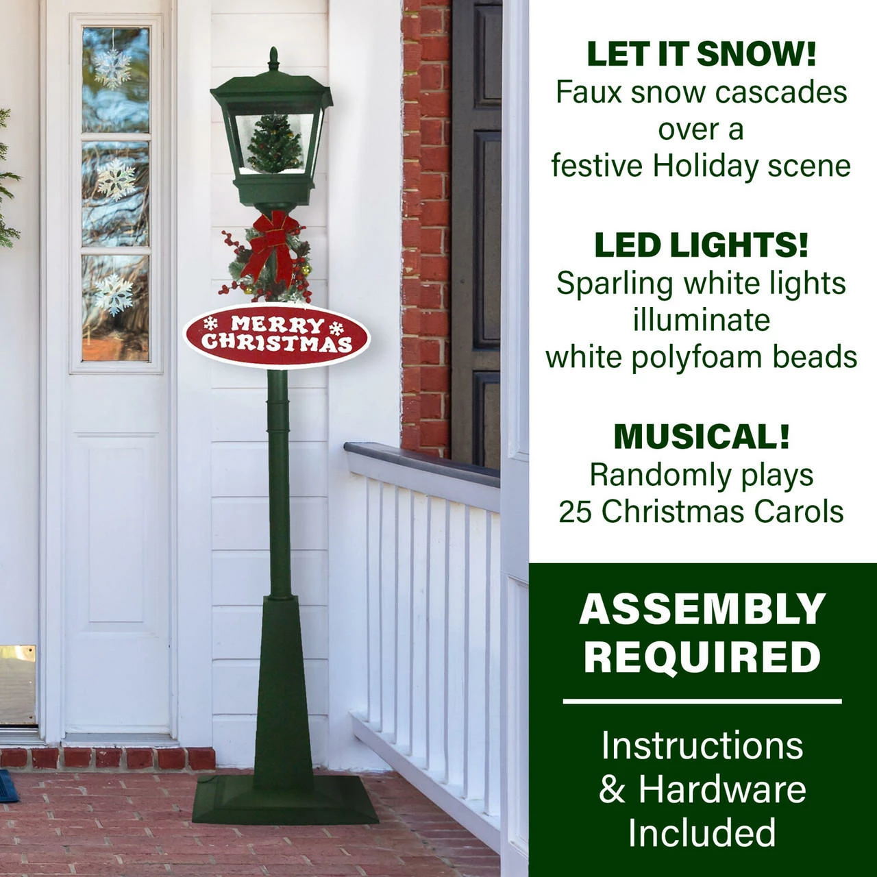 Fraser Hill Farm Let It Snow Series 71-In. Square Street Lamp With Christmas Tree, Animated Musical Snow Decoration, Green 4 Fraser Hill Farm Let It Snow Series 71-In. Square Street Lamp With Christmas Tree, Animated Musical Snow Decoration, Green - Image 4