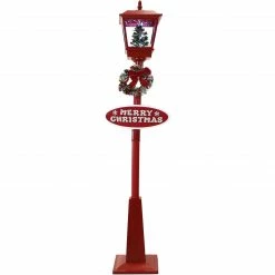 Fraser Hill Farm Let It Snow Series 71" Musical Street Lamp In Red W/ Christmas Tree, 2 Signs, Cascading Snow, Music