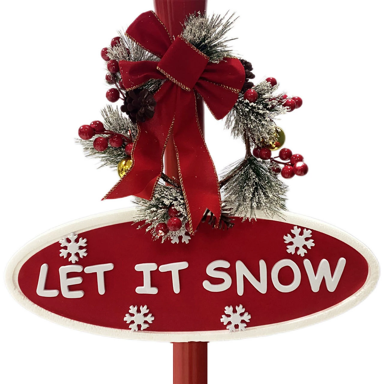Fraser Hill Farm Let It Snow Series 71" Musical Street Lamp In Red W/ Christmas Tree, 2 Signs, Cascading Snow, Music 8 Fraser Hill Farm Let It Snow Series 71" Musical Street Lamp In Red W/ Christmas Tree, 2 Signs, Cascading Snow, Music - Image 8
