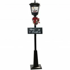 Fraser Hill Farm Let It Snow Series 71" Musical Street Lamp In Black W/ Car, 2 Signs, Cascading Snow, And Carols