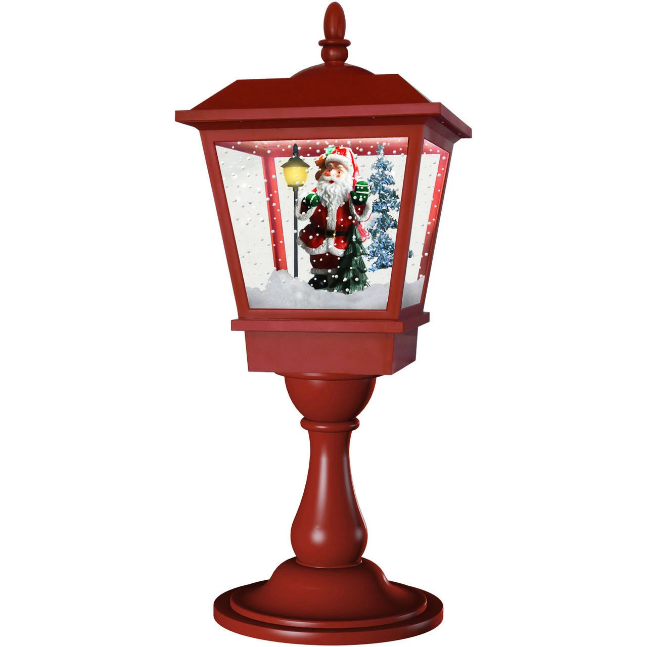 Fraser Hill Farm Let It Snow Series 25" Musical Tabletop Lantern In Red Featuring Santa Scene And Snow 1 Fraser Hill Farm Let It Snow Series 25" Musical Tabletop Lantern In Red Featuring Santa Scene And Snow