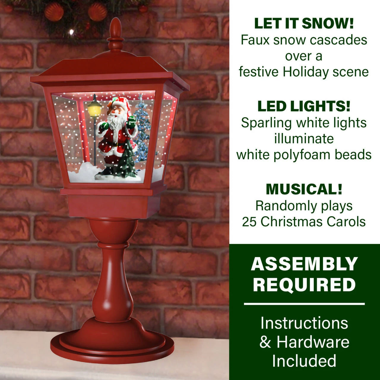 Fraser Hill Farm Let It Snow Series 25" Musical Tabletop Lantern In Red Featuring Santa Scene And Snow 2 Fraser Hill Farm Let It Snow Series 25" Musical Tabletop Lantern In Red Featuring Santa Scene And Snow - Image 2