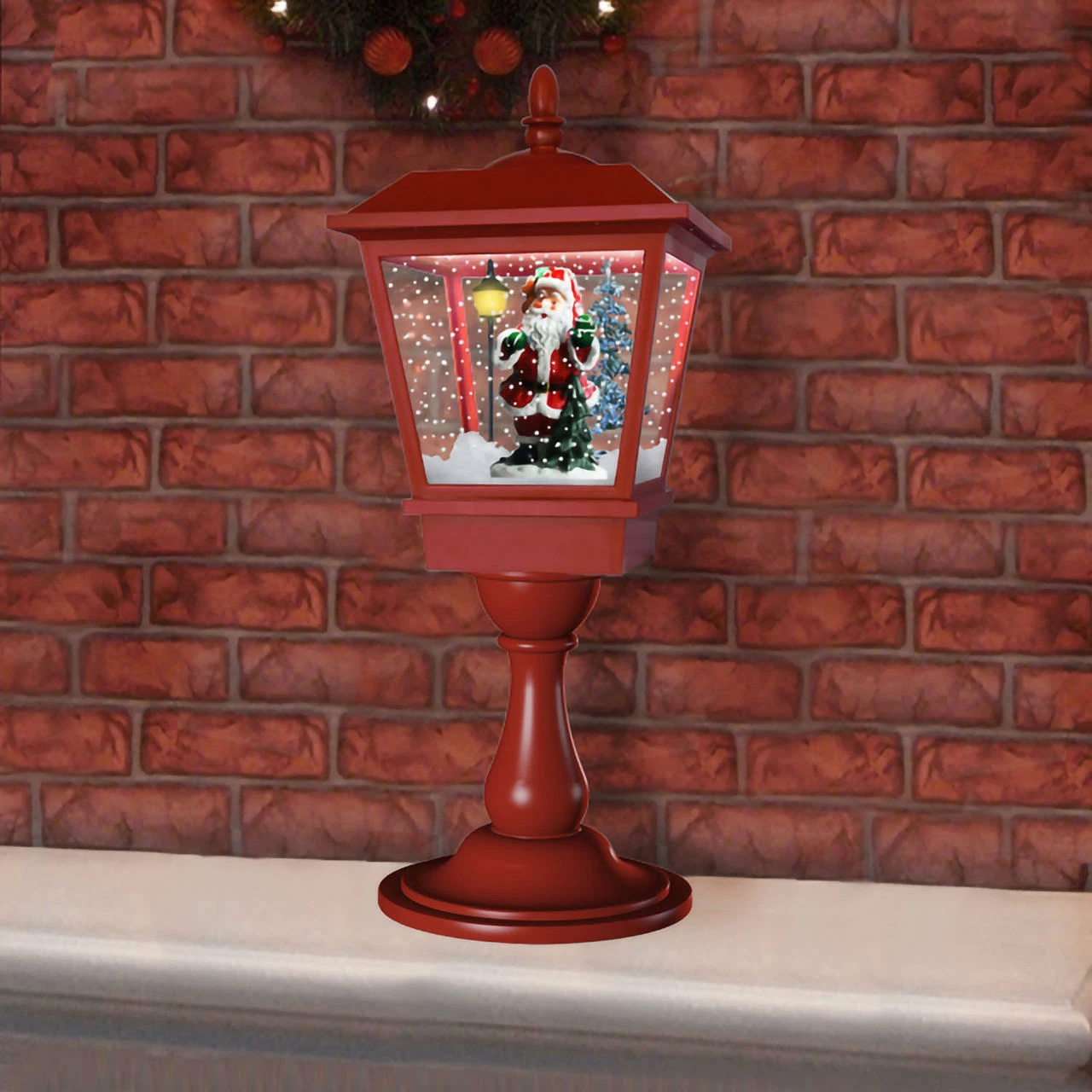 Fraser Hill Farm Let It Snow Series 25" Musical Tabletop Lantern In Red Featuring Santa Scene And Snow 6 Fraser Hill Farm Let It Snow Series 25" Musical Tabletop Lantern In Red Featuring Santa Scene And Snow - Image 6