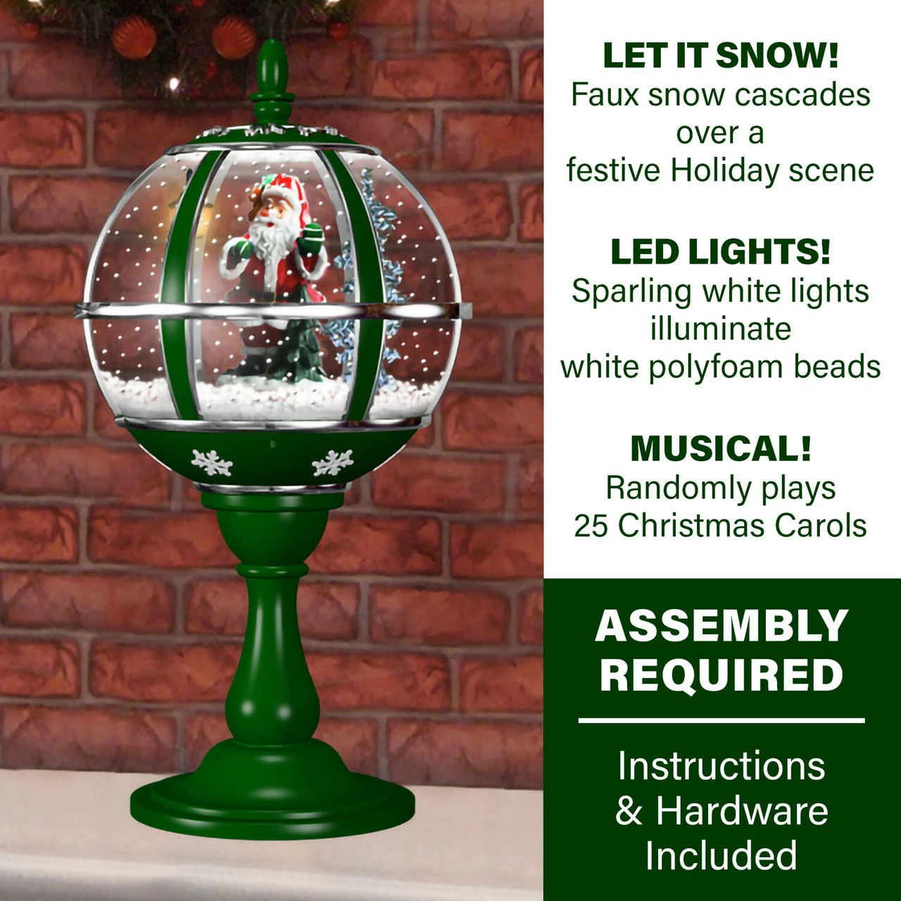Fraser Hill Farm Let It Snow Series 23" Musical Tabletop Globe In Green Featuring Santa Scene And Snow 2 Fraser Hill Farm Let It Snow Series 23" Musical Tabletop Globe In Green Featuring Santa Scene And Snow - Image 2