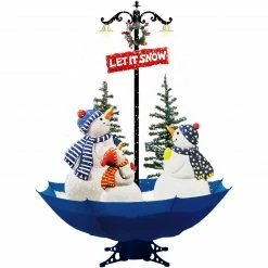Fraser Hill Farm Let It Snow Series 67" Musical Snowman Family Scene W/ Blue Umbrella Base And Snow