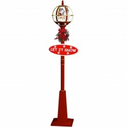 Christmas store 57 Fraser Hill Farm Let It Snow Series 69" Musical Globe Lamp Post In Red Featuring Santa Scene And Snow