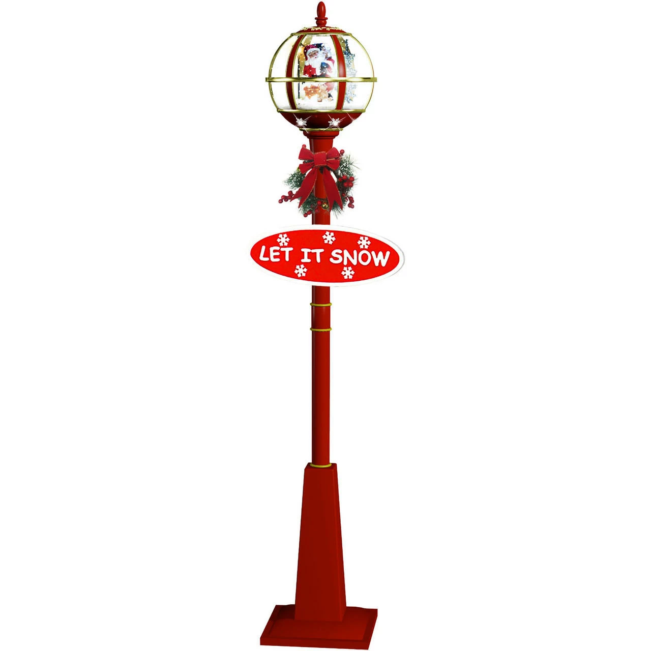 Fraser Hill Farm Let It Snow Series 69" Musical Globe Lamp Post In Red Featuring Santa Scene And Snow 1 Fraser Hill Farm Let It Snow Series 69" Musical Globe Lamp Post In Red Featuring Santa Scene And Snow