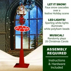 Fraser Hill Farm Let It Snow Series 69" Musical Globe Lamp Post In Red Featuring Santa Scene And Snow 10 Fraser Hill Farm Let It Snow Series 69" Musical Globe Lamp Post In Red Featuring Santa Scene And Snow -Christmas store unnamed file 2363