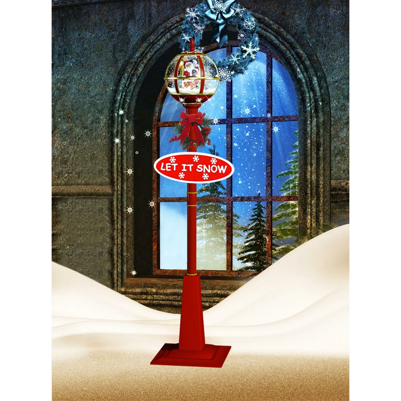Fraser Hill Farm Let It Snow Series 69" Musical Globe Lamp Post In Red Featuring Santa Scene And Snow 7 Fraser Hill Farm Let It Snow Series 69" Musical Globe Lamp Post In Red Featuring Santa Scene And Snow - Image 7